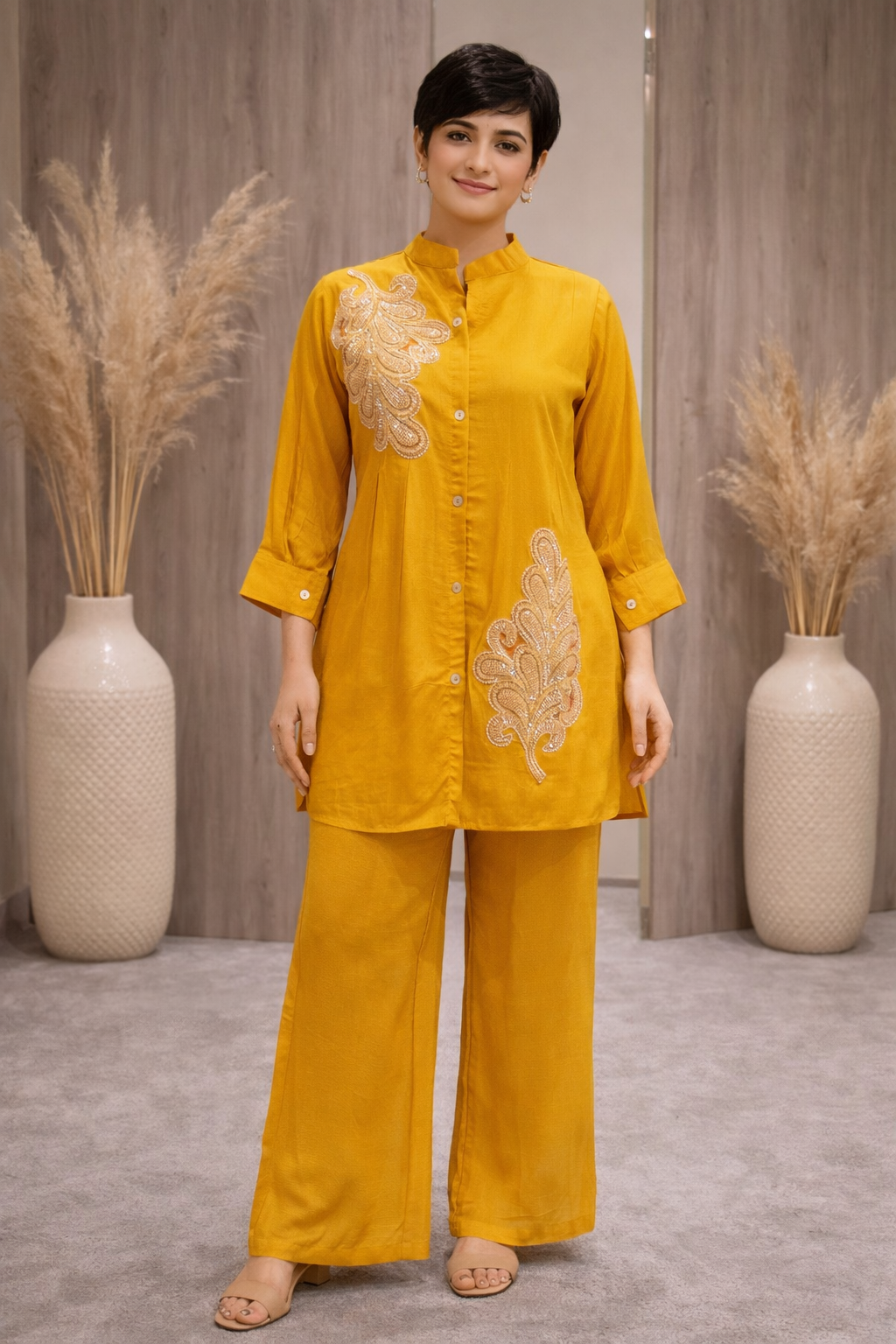 Women's Embroidered Silk Co-ord Set
